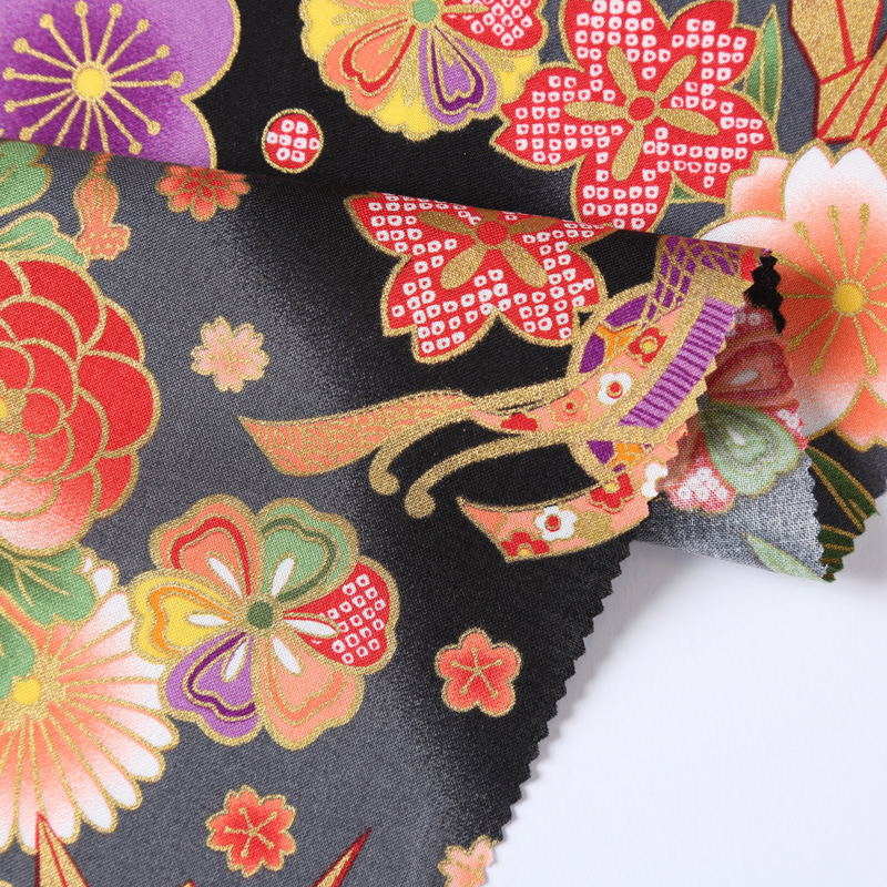 和風柄 開花シリーズ 1600-62 スケア生地に花柄や彩り豊かな菊や扇模様が描かれております / Japanese Pattern Flowering Series 1600-62 Floral patterns and colorful chrysanthemum and fan patterns are drawn on the scare fabric.