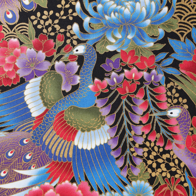 和風柄 開花シリーズ 1750-61 シーチング生地に花柄や彩り豊かな菊や扇模様が描かれております / Japanese pattern  flowering series 1750-61 Flower patterns and colorful chrysanthemum and fan  