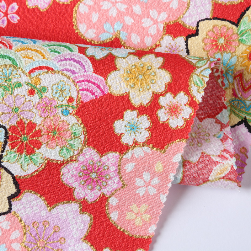 和風柄 開花シリーズ 2500_147N 綿ちりめん風エンボスに花柄が描かれております / Japanese pattern flowering series 2500_147N A floral pattern is drawn on the cotton crepe style embossed pattern.