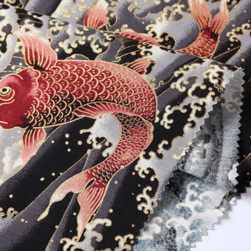 和柄シリーズ 2700-11 シーチング生地に鯉が描かれております/Japanese patterns, Carp is drawn on the sheeting fabric.