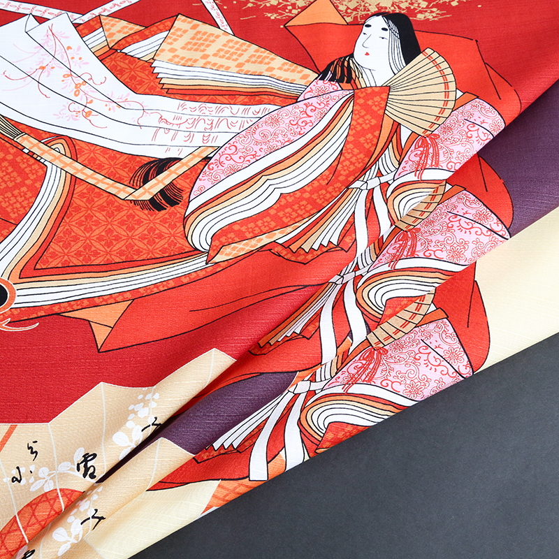 Cotton yuzen NT-1 紫式部と扇子柄 (風呂敷)/Cotton yuzen NT-1 Murasakishikibu and Ougi pattern (Furoshiki)