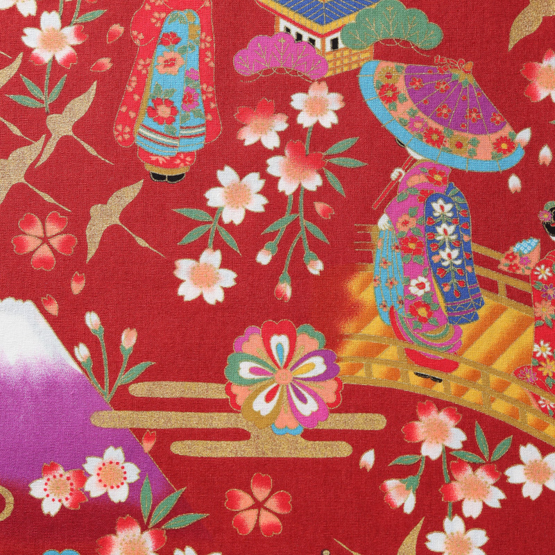 和風柄 開花シリーズ 1750-53 シーチング生地に花柄や彩り豊かな菊や扇模様が描かれております / Japanese pattern  flowering series 1750-53 Flower patterns and colorful chrysanthemum and fan  