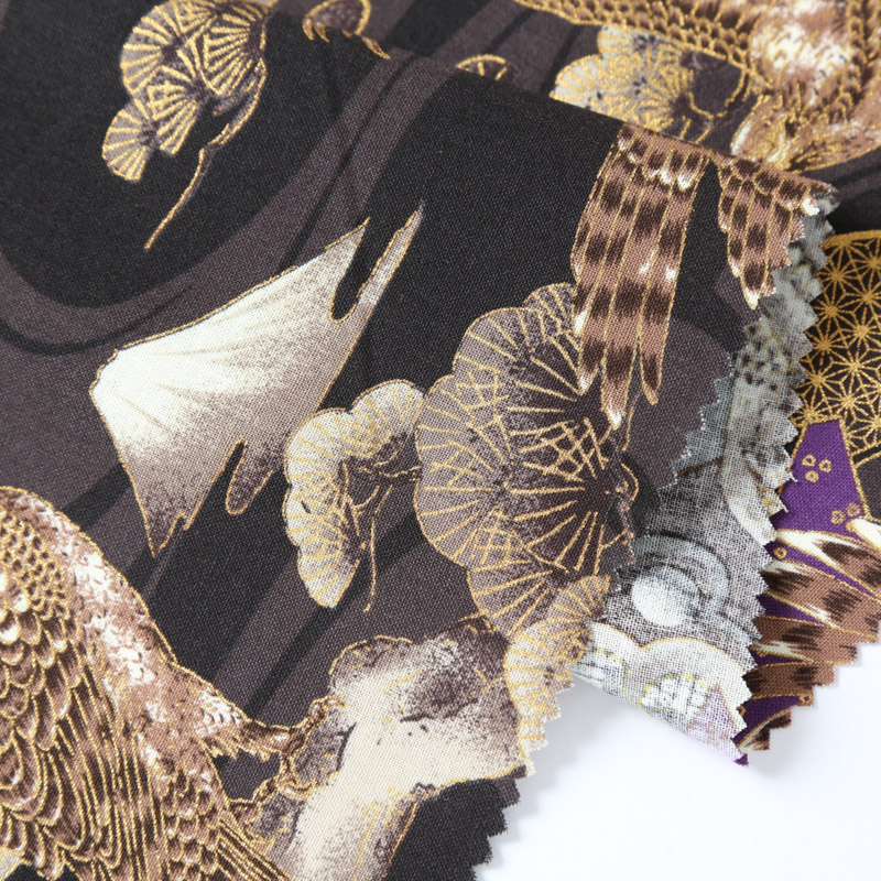 和柄シリーズ 2700-12 シーチング生地に和柄、鷹・扇・富士山が描かれております / Japanese pattern series 2700-12 Japanese pattern, hawk, fan, and Mt. Fuji are drawn on the sheeting fabric.