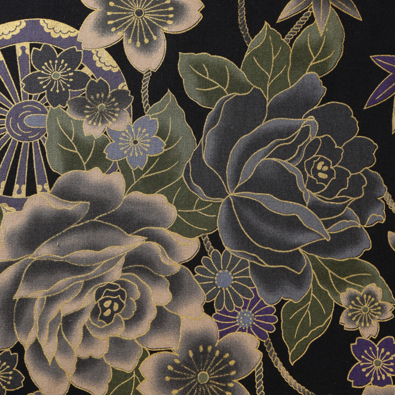 和風柄 開花シリーズ 1750-52 シーチング生地に花柄や彩り豊かな菊や扇模様が描かれております / Japanese pattern  flowering series 1750-52 Flower patterns and colorful chrysanthemum and fan  