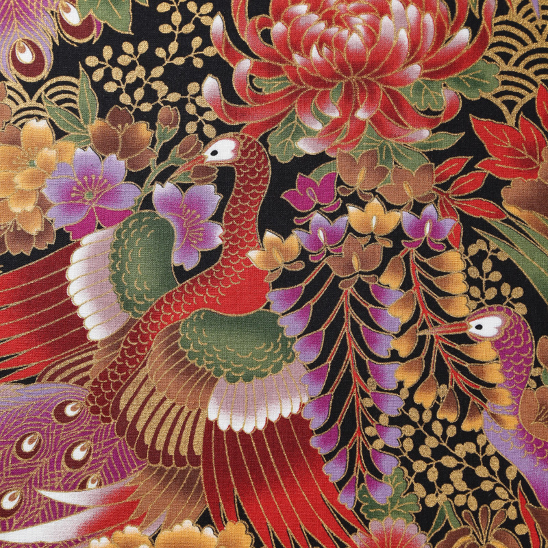 和風柄 開花シリーズ 1750-61 シーチング生地に花柄や彩り豊かな菊や扇模様が描かれております / Japanese pattern  flowering series 1750-61 Flower patterns and colorful chrysanthemum and fan  