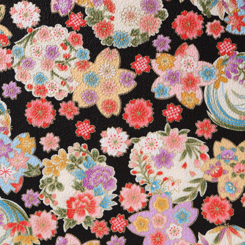 和風柄 開花シリーズ 2500_139N 綿ちりめん風エンボスに花柄が描かれております / Japanese pattern flowering  series 2500_139N A floral pattern is drawn on the cotton crepe style  embossed 