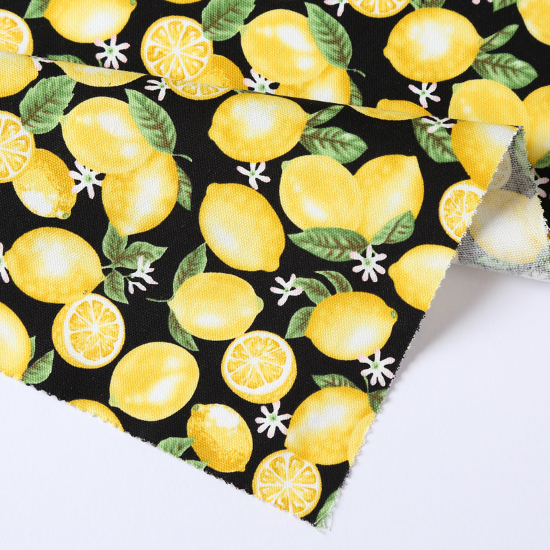 果物柄 26800-17 オックス生地にレモン(果物)が描かれています / Fruit pattern 26800-17 Lemon (fruit) is drawn on Oxford cloth.