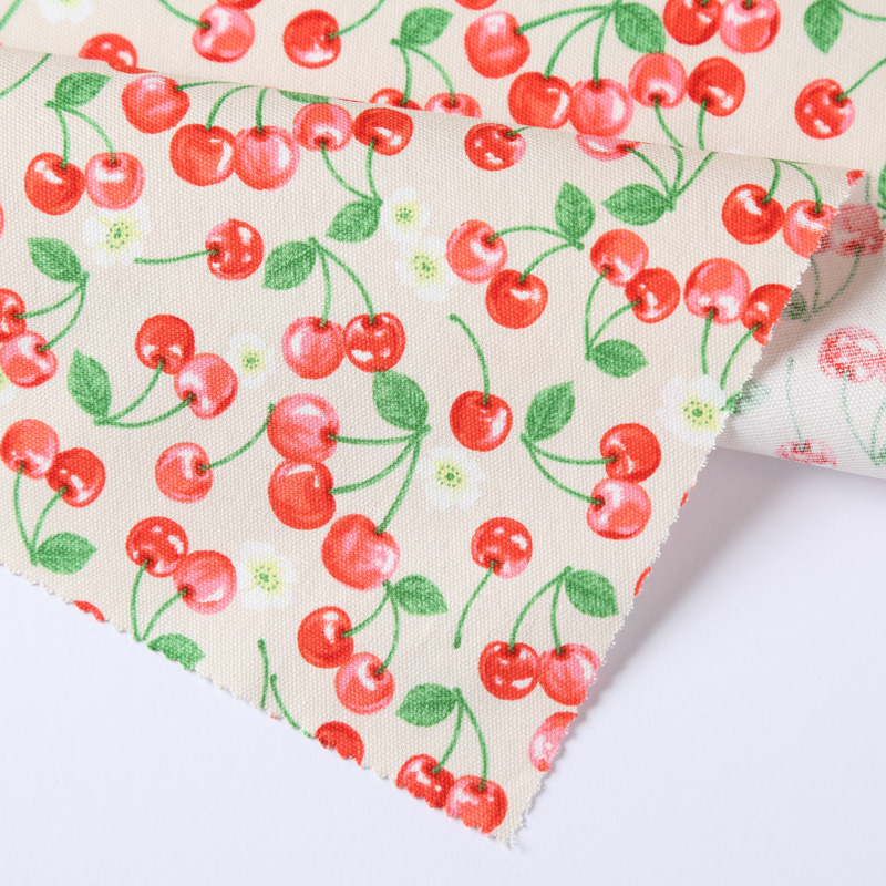 果物柄 26800-18 オックス生地にさくらんぼ(果物)が描かれています / Fruit pattern 26800-18 Cherry (fruit) is drawn on Ox fabric.