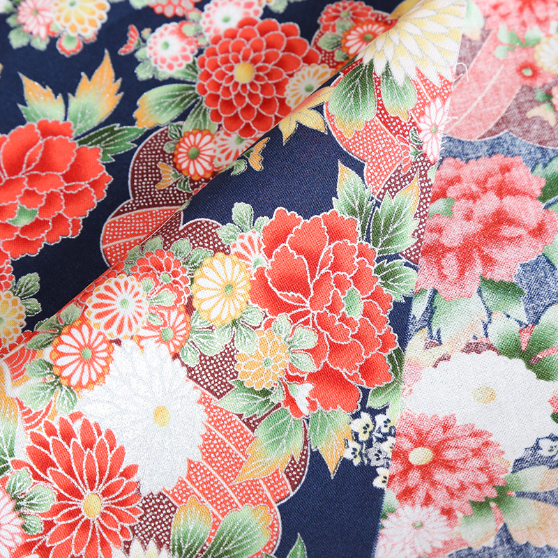 和風柄 開花シリーズ 1750-89 シーチング生地にたくさんの花が描かれております /Japanese Pattern Kaika Series 1750-88, A lot of flowers are painted on sheeting fabric.