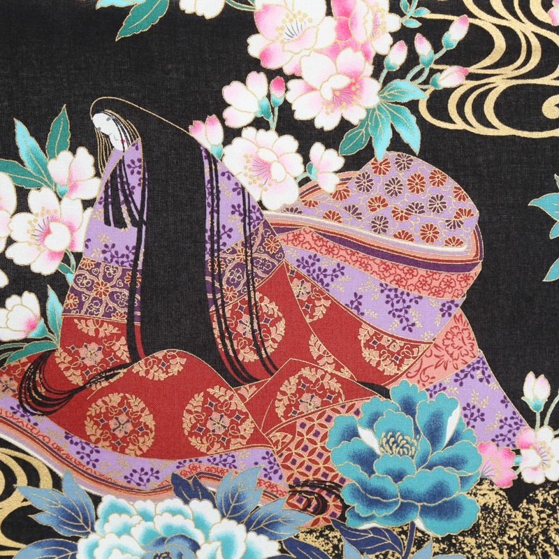 和風柄 開花シリーズ 1750-86 シーチング生地に花柄や女性が描かれております /Japanese Pattern Kaibana Series  1750-86 Sheeting fabric with floral patterns and women