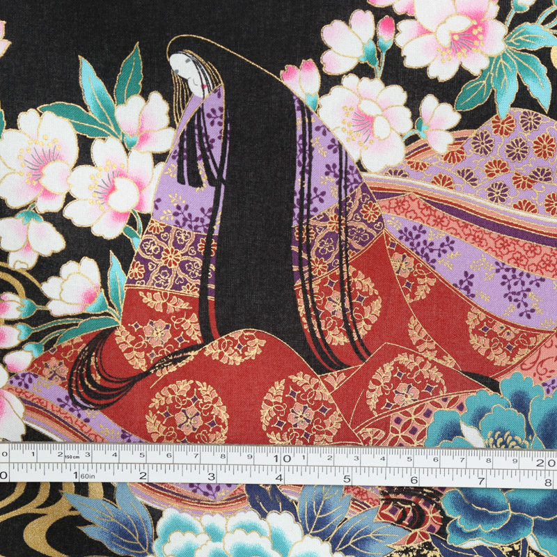 和風柄 開花シリーズ 1750-86 シーチング生地に花柄や女性が描かれております /Japanese Pattern Kaibana Series  1750-86 Sheeting fabric with floral patterns and women