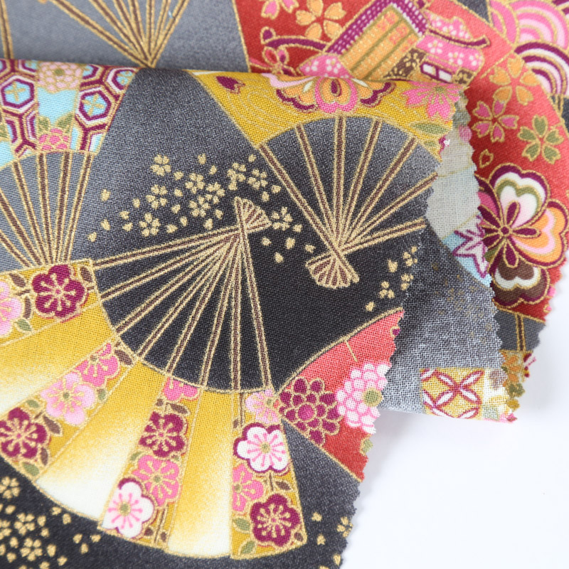 和風柄 開花シリーズ 1750-87 シーチング生地に花柄や扇が描かれております /Japanese Pattern Kaibana Series 1750-87, sheeting fabric with floral pattern and fan