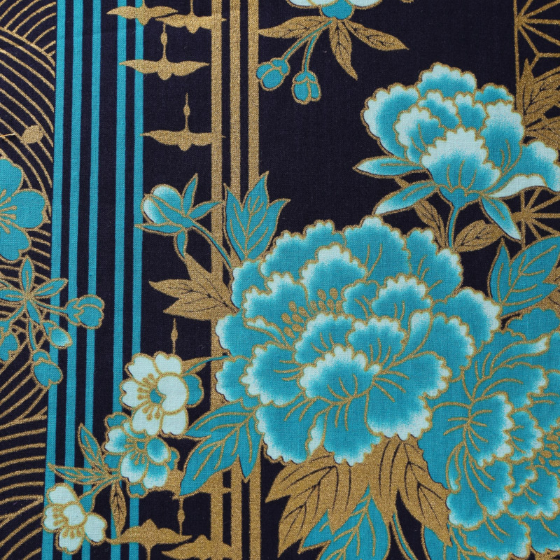 和風柄 開花シリーズ 1600-106 シーチング生地に花柄や牡丹・鶴が描かれております /Japanese Pattern Kaibana  Series 1600-106 Sheeting fabric with floral patterns, peonies and cranes